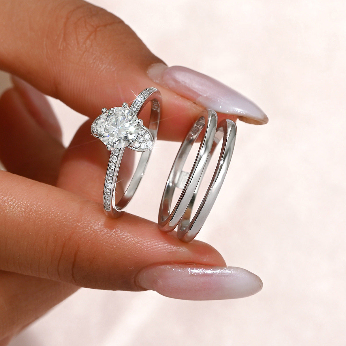 Moissanite Bridal Ring Set | Three Band