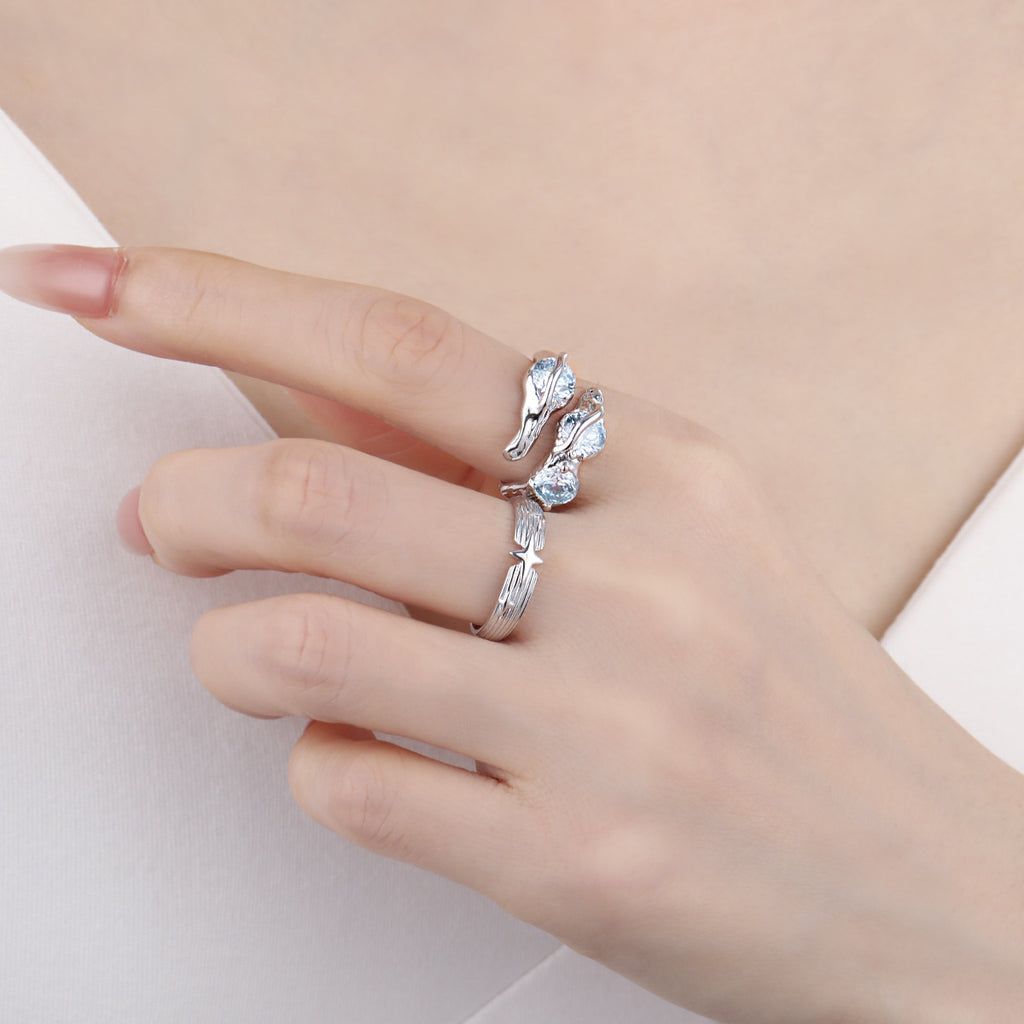 Blue Wave Ring – adjustable sculptural wave ring with blue cubic zirconia in 925 sterling silver, view 6