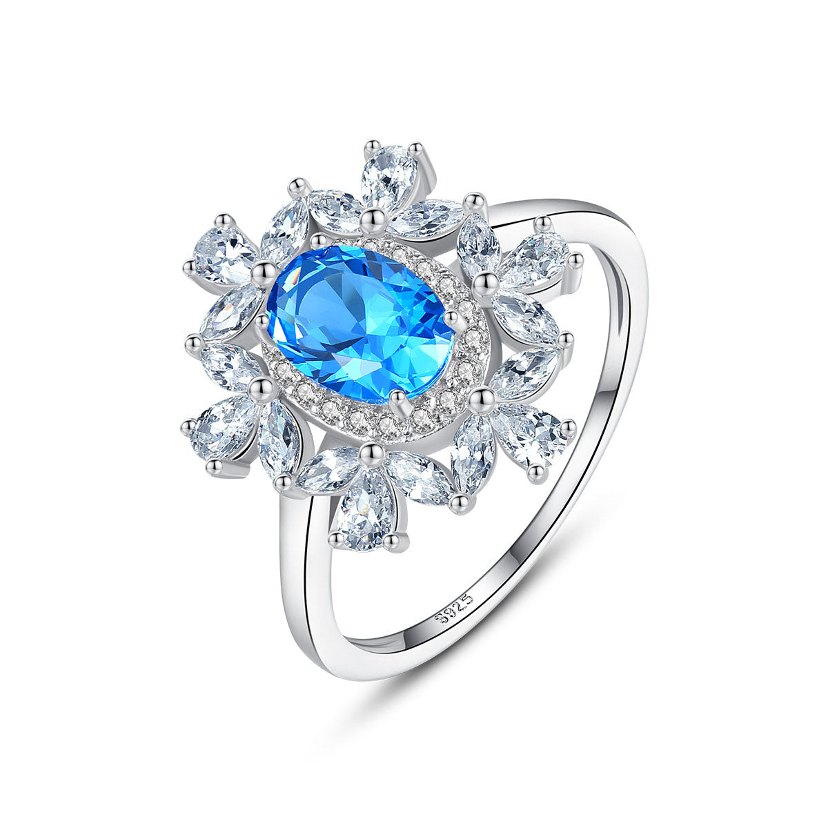Floral petal ring close up of cubic zirconia petals